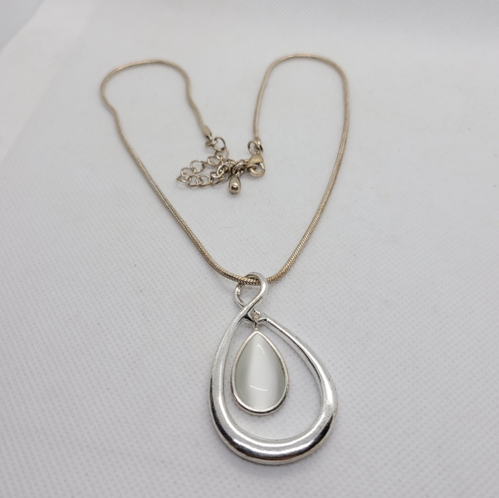 Silver tear drop necklace with moon stone